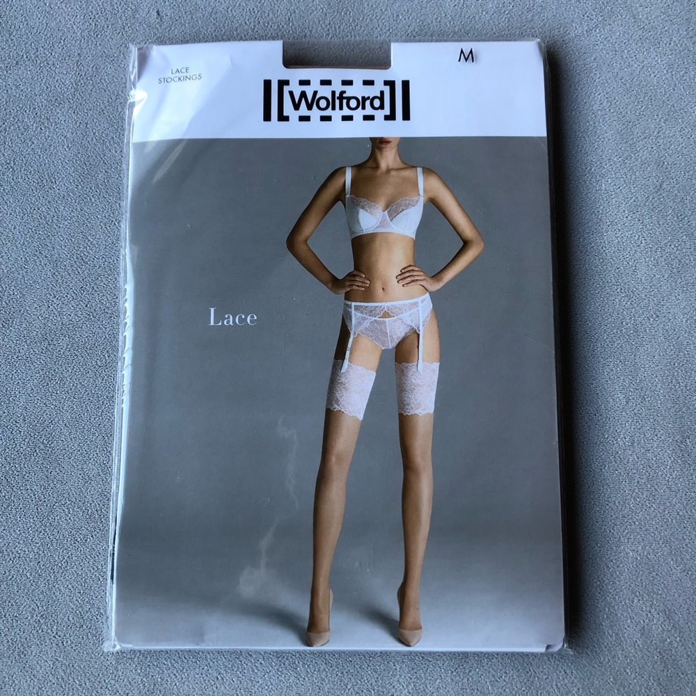 Wolford ~ Lace Stockings ~ Size M ~ Gobi & Black ~ Brand New!